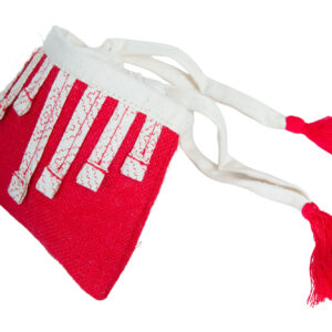 Red color jute coated Drawstring bag with lid